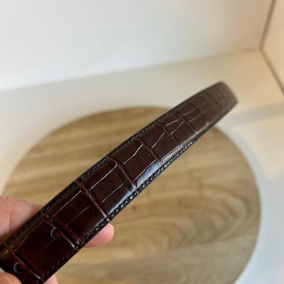 Vintage 90s Brown Vegan Leather Silver Chunky Buckle Belt Size Large - Picture 3 of 10